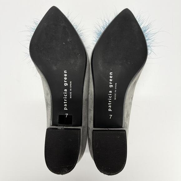 Patricia Green Feather Puff Pom Pom Flats Gray Suede Size 7 Pointed Toe Fashion - Picture 8 of 12